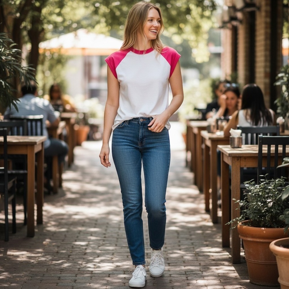 Anthropologie (Pilcro) mock-neck baseball baby tee pink cap sleeves XXS cropped